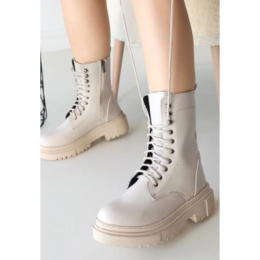 Caxa Bej Cilt Bağcıklı Bot