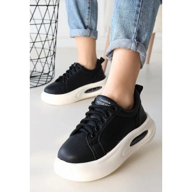 Chris Siyah Cilt Bağcıklı Spor Ayakkabı