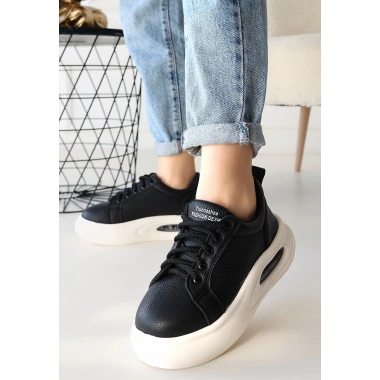 Chris Siyah Cilt Bağcıklı Spor Ayakkabı