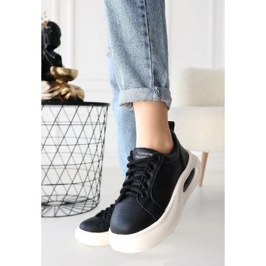 Chris Siyah Cilt Bağcıklı Spor Ayakkabı