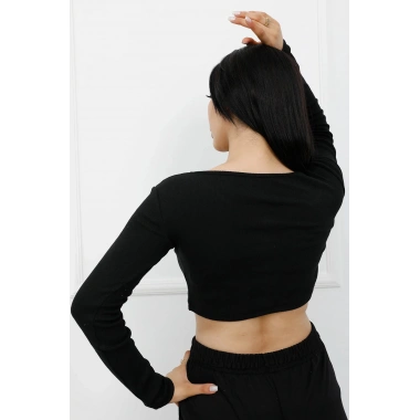 Düğmeli Mini Crop Bady Siyah - P-020494