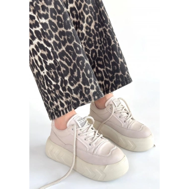 Emwa Bej Cilt Bağcıklı Spor Ayakkabı