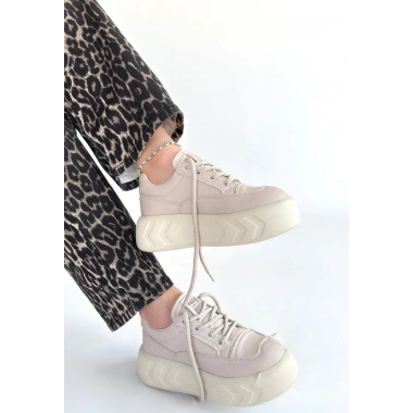 Emwa Bej Cilt Bağcıklı Spor Ayakkabı