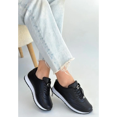 Finna Siyah Cilt Bağcıklı Spor Ayakkabı