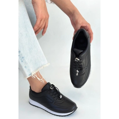 Finna Siyah Cilt Bağcıklı Spor Ayakkabı