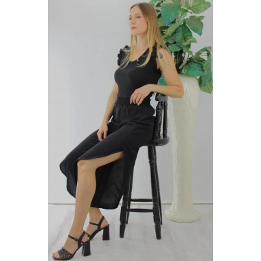 Fırfırlı Kolsuz Bluz Siyah - 1290.30