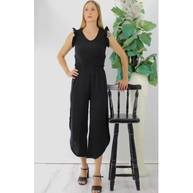 Fırfırlı Kolsuz Bluz Siyah - 1290.30