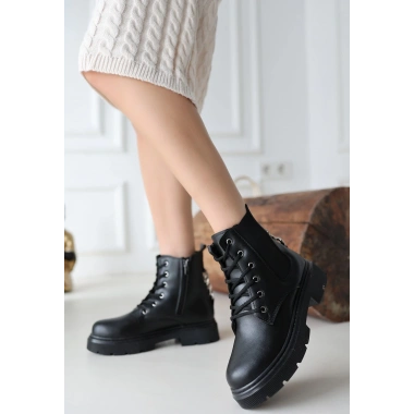 Harte Siyah Cilt Bağcıklı Bot