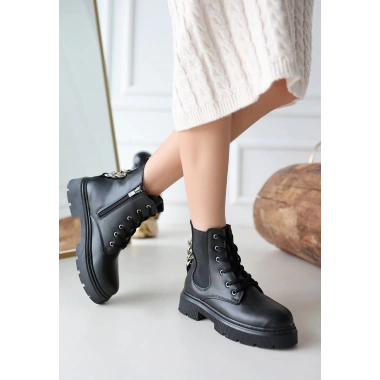 Harte Siyah Cilt Bağcıklı Bot