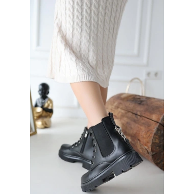 Harte Siyah Cilt Bağcıklı Bot