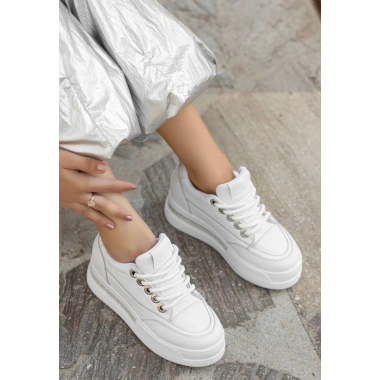 Lulu Beyaz Cilt Bağcıklı Spor Ayakkabı