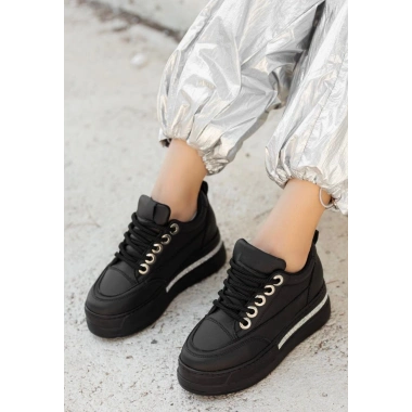 Lulu Siyah Cilt Bağcıklı Spor Ayakkabı