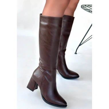 Morena Acı Kahve Cilt Topuklu Çizme