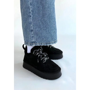 Muden Siyah Süet Bağcıklı Bot