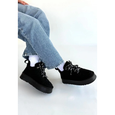 Muden Siyah Süet Bağcıklı Bot