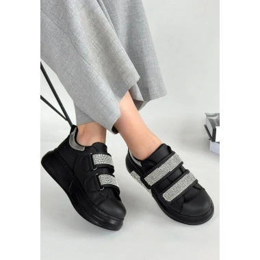 Nino Siyah Cilt Cırt Cırtlı Spor Ayakkabı