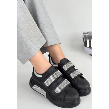 Nino Siyah Cilt Cırt Cırtlı Spor Ayakkabı