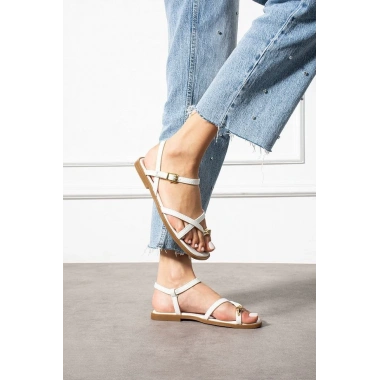 Nordi Beyaz Cilt Kemerli Sandalet