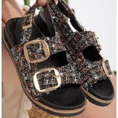 Olira Siyah Simli Kemerli Sandalet