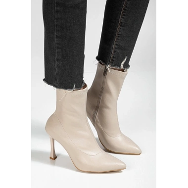 Orjen Bej Cilt Streç Topuklu Bot