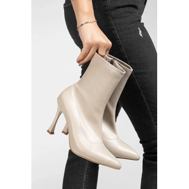 Orjen Bej Cilt Streç Topuklu Bot