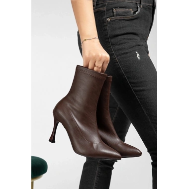 Orjen Kahverengi Cilt Streç Topuklu Bot