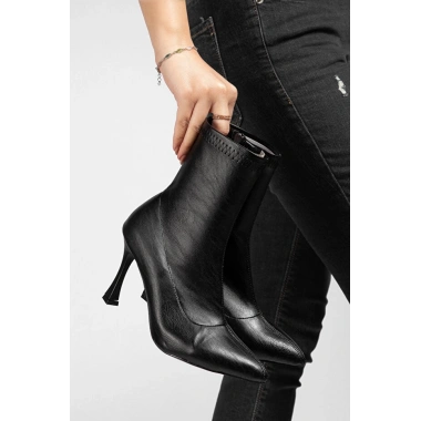 Orjen Siyah Cilt Streç Topuklu Bot