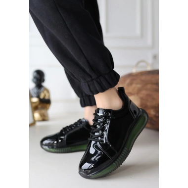 Piona Siyah Rugan Yeşil Tabanlı Spor Ayakkabı