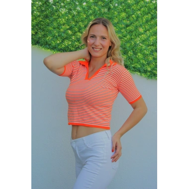 Polo Yaka Çizgili Tişört Turuncu - 140.055