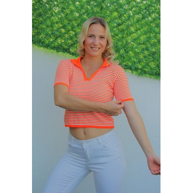Polo Yaka Çizgili Tişört Turuncu - 140.055