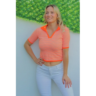 Polo Yaka Çizgili Tişört Turuncu - 140.055
