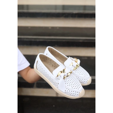 Riwan Beyaz Cilt Babet Ayakkabı