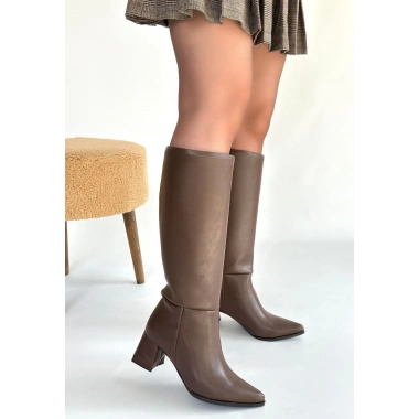 Roksa Acı Kahvei Cilt Topuklu Çizme