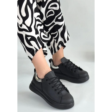 Sofio Siyah Cilt Bağcıklı Spor Ayakkabı