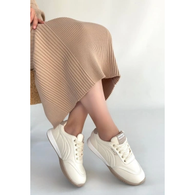 Tawen Bej Cilt Bağcıklı Spor Ayakkabı