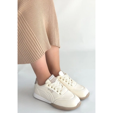 Tawen Bej Cilt Bağcıklı Spor Ayakkabı