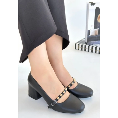 Tino Siyah Cilt Topuklu Ayakkabı