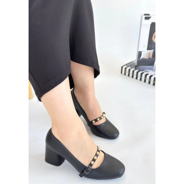 Tino Siyah Cilt Topuklu Ayakkabı