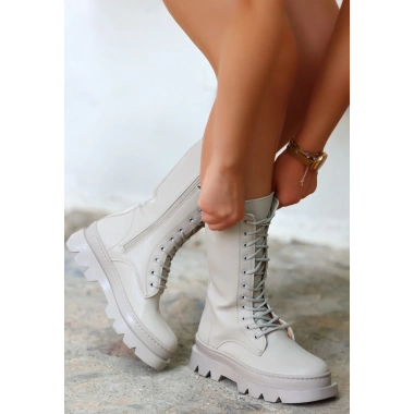 Toir Bej Cilt Bağcıklı Postal