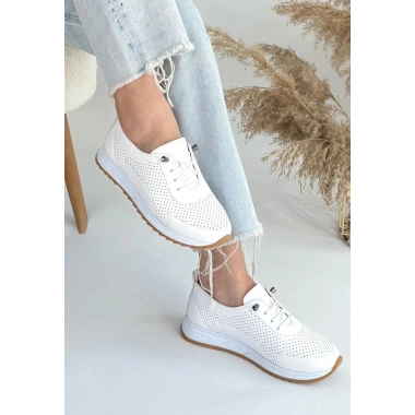 Tone Beyaz Cilt Bağcıklı Spor Ayakkabı