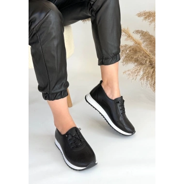 Tone Siyah Cilt Bağcıklı Spor Ayakkabı