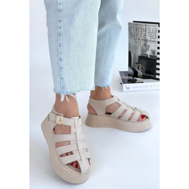 Toten Bej Cilt Kemerli Sandalet