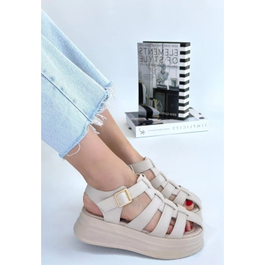 Toten Bej Cilt Kemerli Sandalet