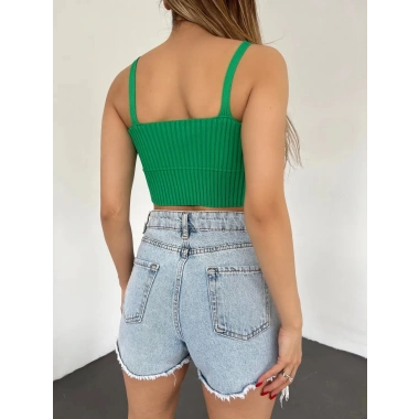 V Yaka Askılı Crop Triko Büstiyer Yeşil - DF2202