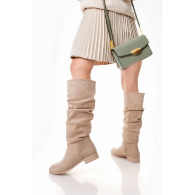 Winda Bej Süet Körüklü Çizme