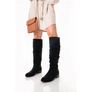 Winda Siyah Süet Körüklü Çizme