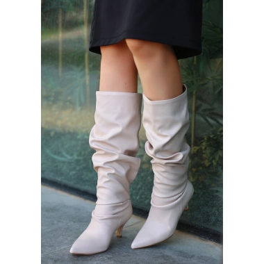 Zelya Bej Cilt Topuklu Çizme