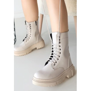 Caxa Bej Cilt Bağcıklı Bot