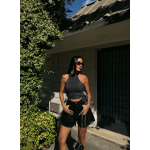 Çizgili Beli Kuşak Detaylı Halter Bluz