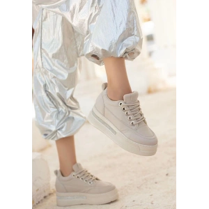 Lulu Bej Cilt Bağcıklı Spor Ayakkabı